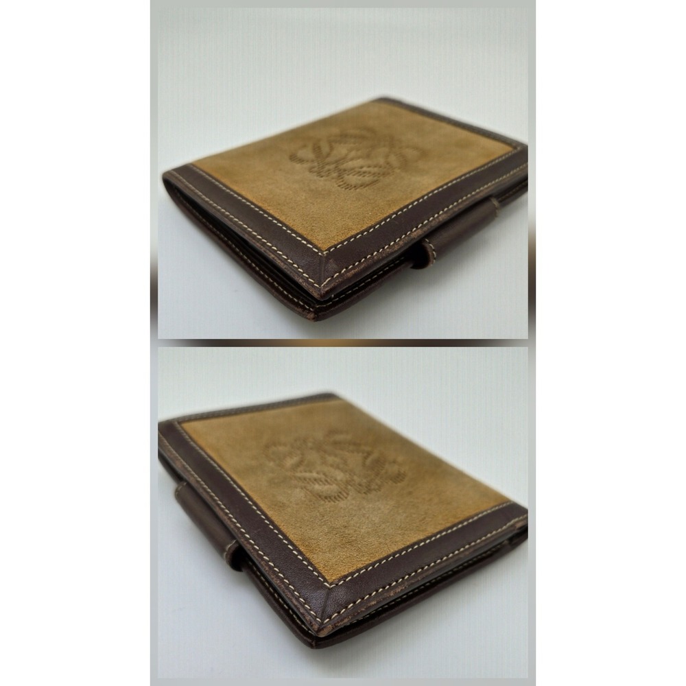 Loewe Bifold Wallet Suede Leather Tan Brown Anagram Logo Made in Spain - Picture 5 of 10